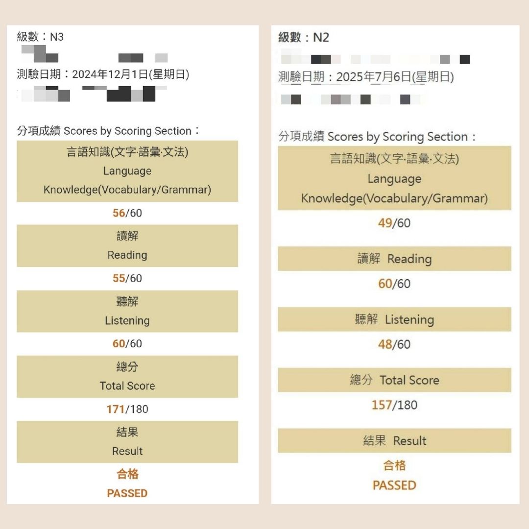 JLPT成績單證明-N2、N3