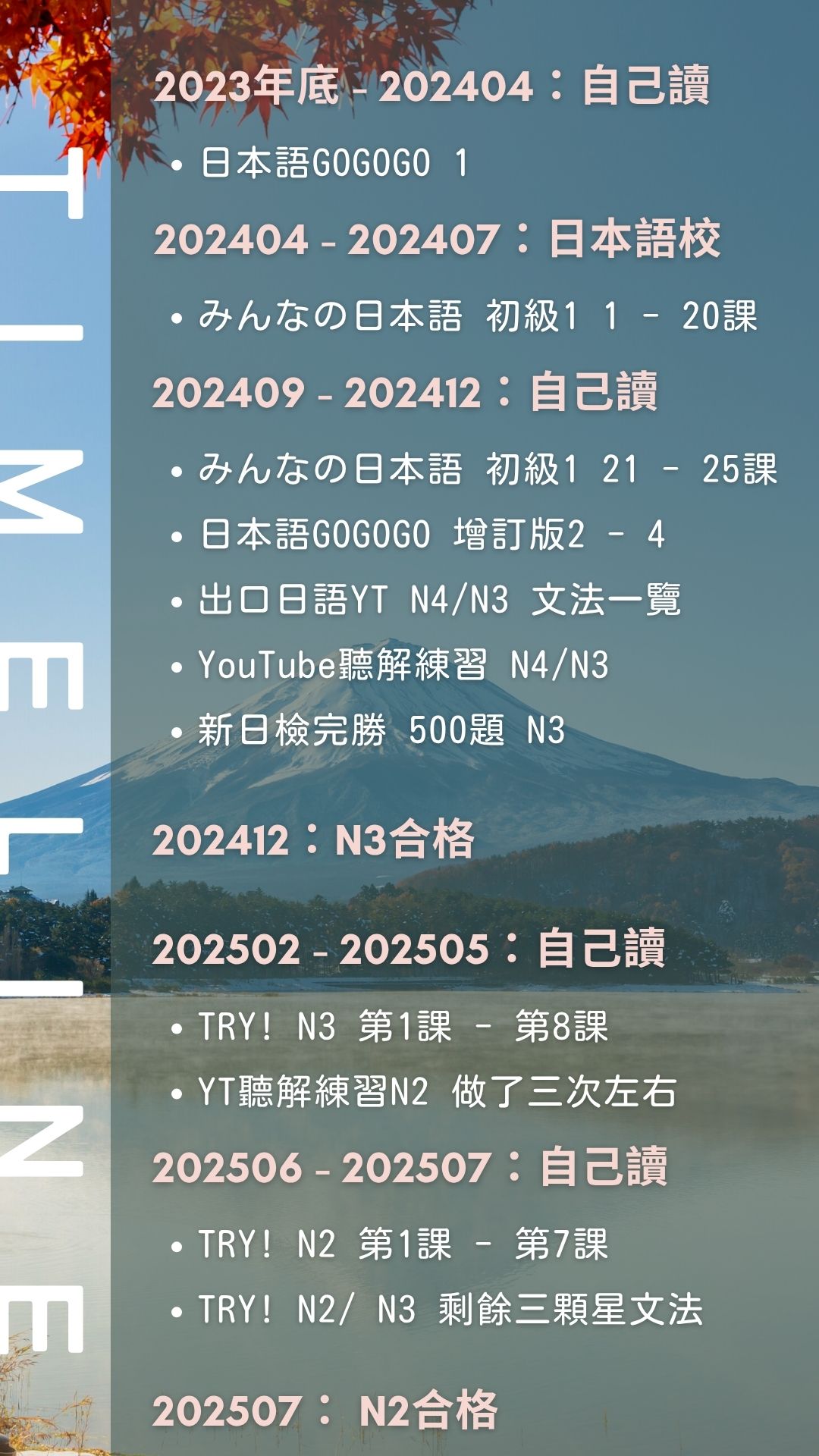 日本語能力試驗準備時間軸